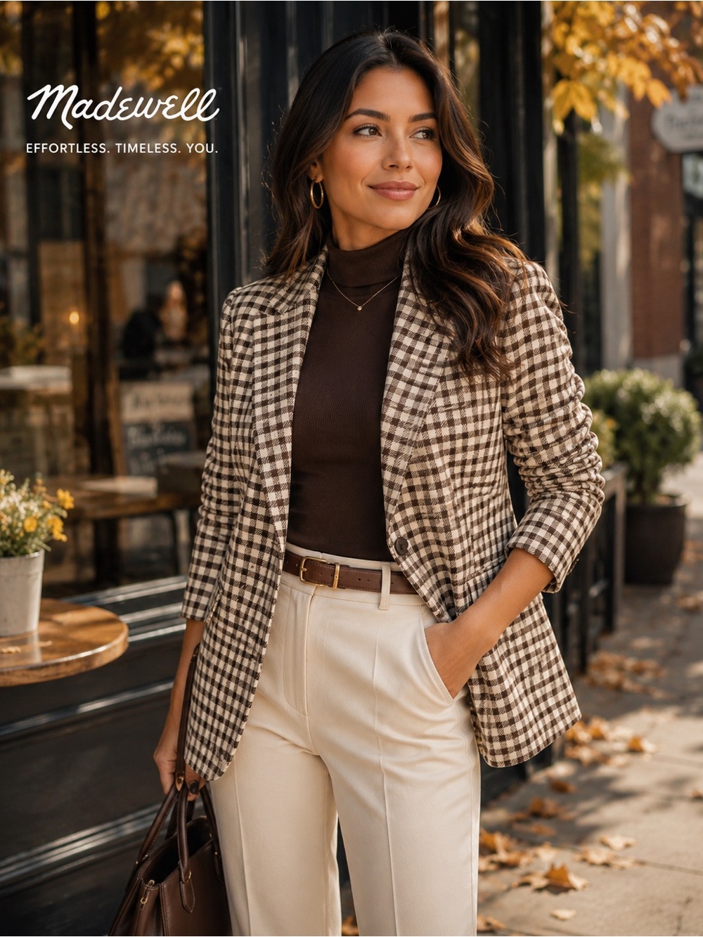 Madewell Larsen Blazer Undyed Wool Check Brown & Cream Plaid Single-Button $175